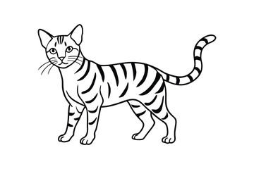 Line art vector illustration of a playful Bengal cat standing with its sleek body.eps