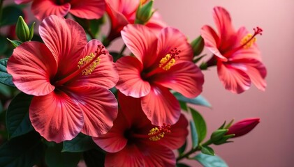 Collection of vibrant red hibiscus blooms,  vibrant,  botany