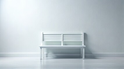 Studio shot of an empty white bench; a blank canvas for minimalist product photography against a white backdrop.