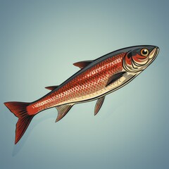Fototapeta premium Bold Retro Fish Poster in Flat Illustrative Style