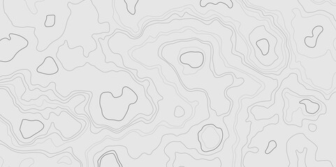  Concept of a conditional geography scheme and the terrain path.The stylized height map of the topographic in contours. Dark stroke on light background colors.Ultra wide. Vector Illustration.
