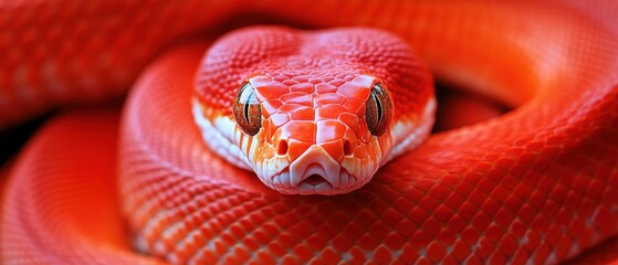 Fototapeta premium Stunning close-up of a vibrant orange and red snake showcasing intricate scale patterns and expressive eyes in natural light for wildlife enthusiasts