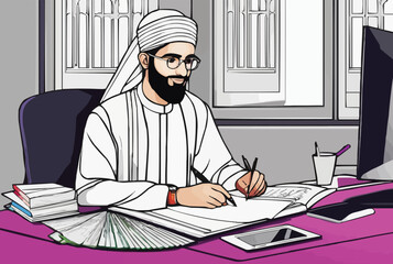 Muslim Graphics designer working on computer laptop