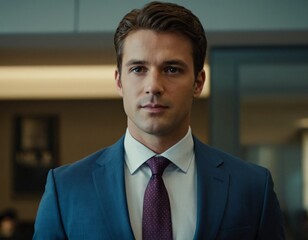 Business professional standing confidently in an office building