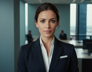 Business professional standing confidently in an office building
