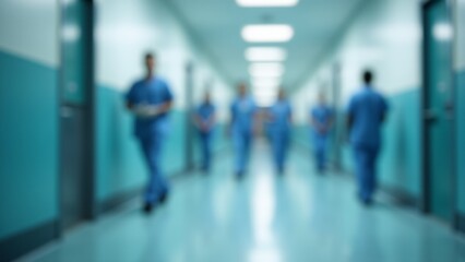 Fototapeta premium Blurry Doctors Walking Down Hospital Hallway