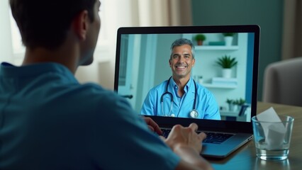 Fototapeta premium Telemedicine Consultation With Doctor On Laptop