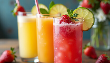 fruit cocktail with strawberry and kiwi