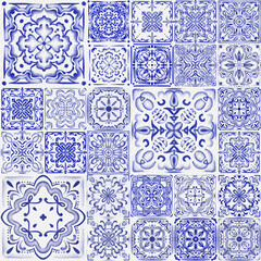 Vintage Ceramic Motifs seamless pattern, watercolor illustration