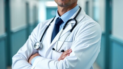 Confident Doctor With Stethoscope In Hospital