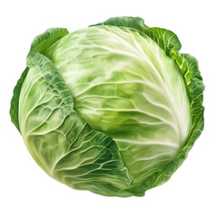 Fototapeta premium Bright green cabbage with tightly packed leaves stands out against a clean white background, highlighting its freshness and natural beauty