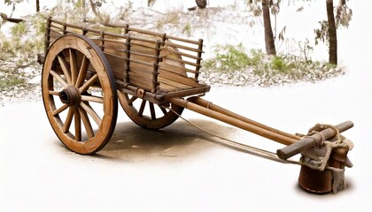 Fototapeta premium Traditional Bullock Cart Isolated on White Background – Symbol of Rural Heritage