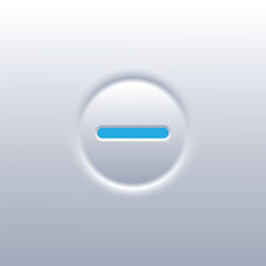 Neumorphic Minus Button 3D Light Gray Icon with Blue Line