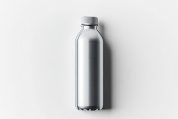 Silver matte metal water bottle on white background for sports, wellness and reusable product ads