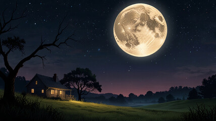 illustrated view of the night with moon and night sky