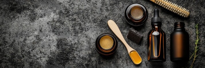 Explore the essential beard care products including oil, balm, and brush arranged on a rustic vintage surface for grooming enthusiasts