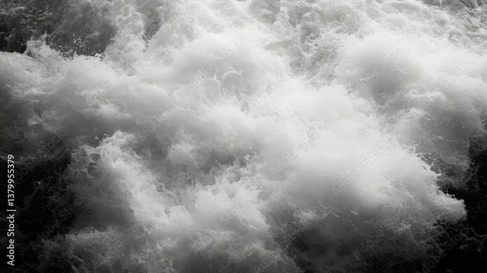 Poster Ocean waves crash vigorously, creating dynamic splashes under harsh sunlight. The sparkling water and movement illustrate the fierce energy of the marine environment