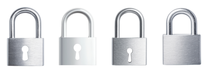 Collection of metallic padlocks on a black background