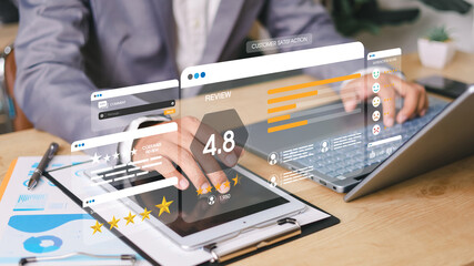 Customer review satisfaction feedback survey concept. Customer can evaluate quality of service...