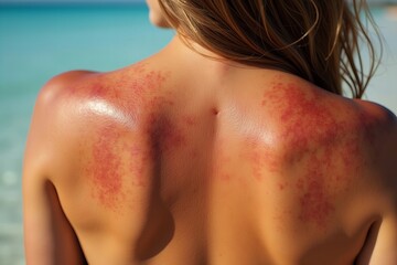 Close-Up of a Woman's Sunburned Shoulders and Back: Exposing the Harmful Effects of Sun Overexposure