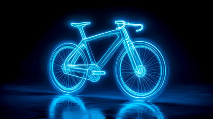 Fototapeta premium Hologram of a sleek blue bicycle glowing in the dark