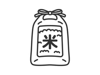米袋に入った、お米（線画）のイラスト