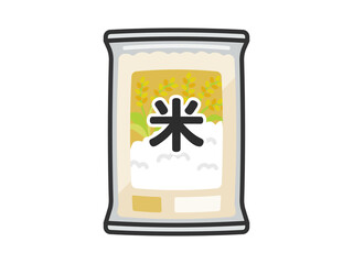 スーパーで売られている、袋に入った、お米（線画カラー）のイラスト