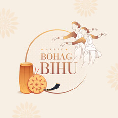 
Bihu, the religious Indian Assamese New Year festival. Bihu design elements with Happy Bihu typography