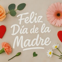 Decorative Flowers and Heart Shapes with Text for Mother's Day Celebration