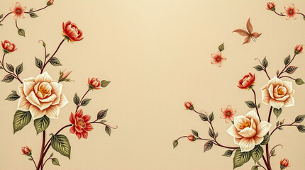 Vintage roses and leaves frame the central space on a textured background, evoking a sense of nostalgia and timeless beauty