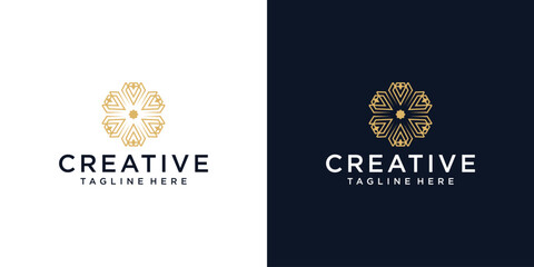 Creative luxury gold diamond with florallogo design template