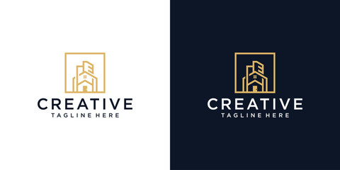 Creative real estate apartment home building logo design template