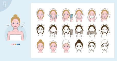 Cosmetic skin care routine_washing, cleansing face_Westerner woman(girl)