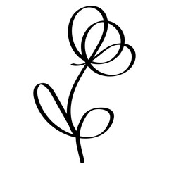 Illustration of a black flower icon in one line art style on a white background