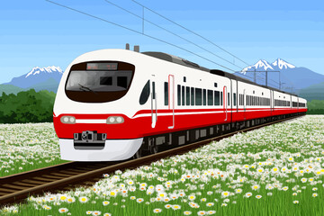 Fototapeta premium train in the countryside landscape 