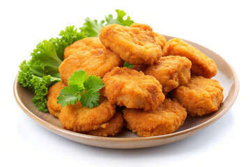deep fried chicken nuggets with sauce and vegatables