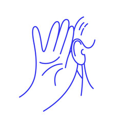 Hand to ear. Hearing. Gesture doodle icon. Contour vector illustration