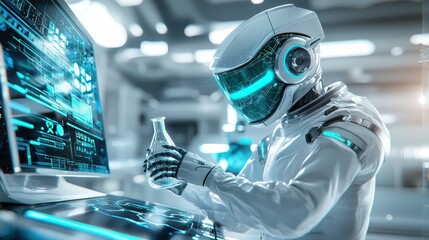 Futuristic chemistry lab experiment sci-fi facility digital art high-tech environment close-up view innovative science