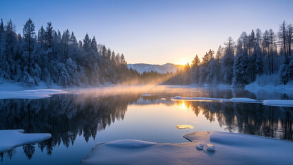 Fototapeta premium Serene Lake in Winter Season