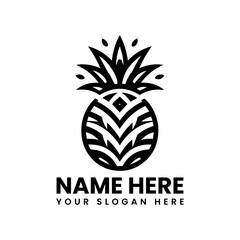 Monochrome pineapple vector logo illustration. Modern tropical fruit art