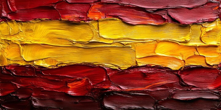 Bold Brushstrokes of Red and Yellow Paint Create an Abstract Representation of the Spanish Flag. - Powered by Adobe