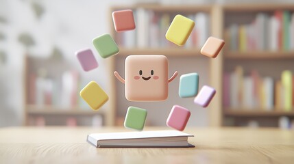 Futuristic classroom action featuring friendly character bright environment educational content engaging viewpoint