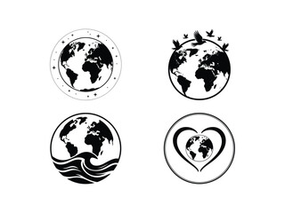 Earth Circle Silhouettes - Global Vector Icon Set