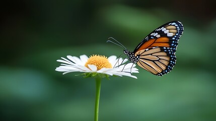 Obraz premium Butterfly feeding on daisy flower nature scene close-up photography serene environment