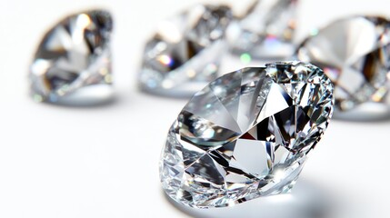 Fototapeta premium Sparkling Diamonds Closeup on White Background for Jewelry and Luxury Concepts