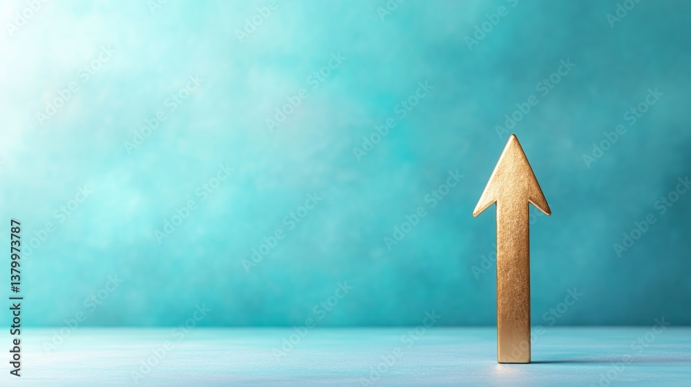 Poster a solid gold arrow points upward on a gradient blue background, signifying growth and achievement in
