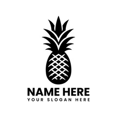 Detailed pineapple vector logo silhouette. Classic tropical fruit motif
