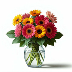 Obraz premium colorful gerbera daisies in glass vase on white background