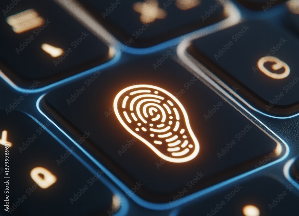 Aufkleber a keyboard with a glowing fingerprint on it. e background with a digital security concept.