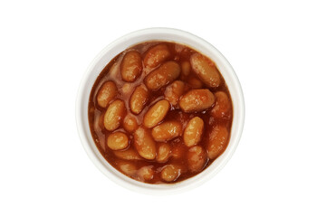 흰색 용기에 담긴 토마토 소스와 흰콩.